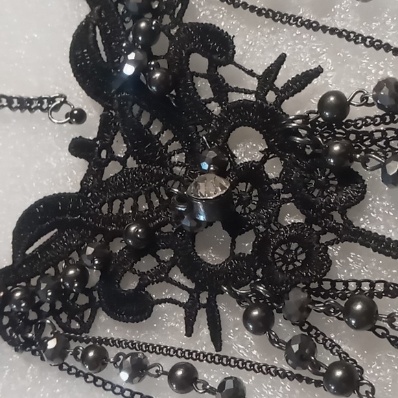 Black Lace Goth Collar Necklace / Choker Adjustable Mirror Ball & Crystals - Picture 5 of 9